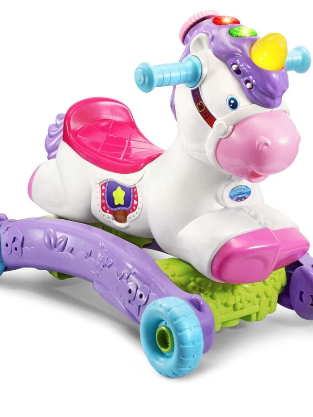 VTech Prance & Rock Unicorn Ride-On Toy - White with Pink & Purple Accents